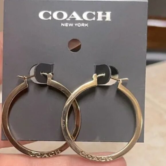 Coach Gold Signature Hoop Earrings NWT - Picture 1 of 5